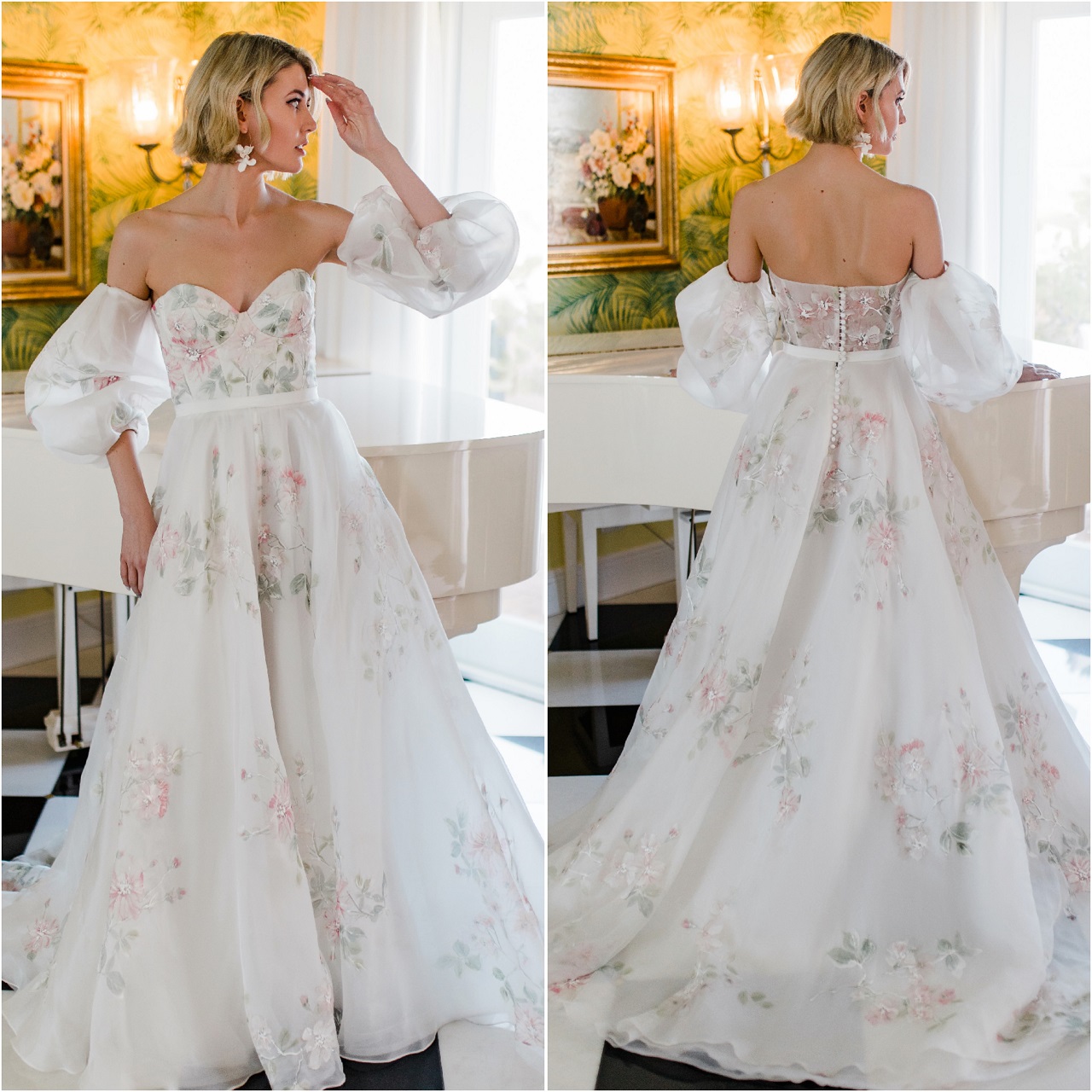 Unique Hand-Painted Flower Bridal Gown - Bridal and Formal